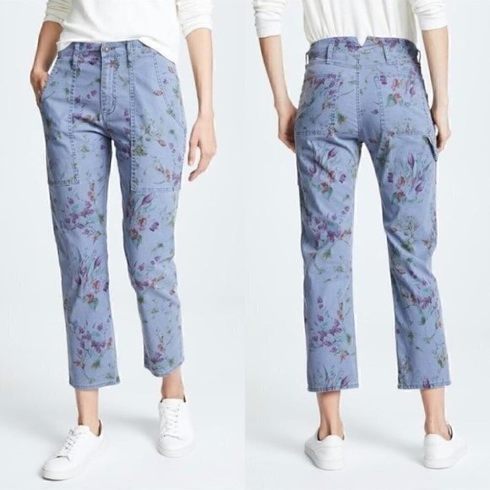 NWT Hudson The Leverage Blue Floral Print Ankle Cargo Pants Size 26